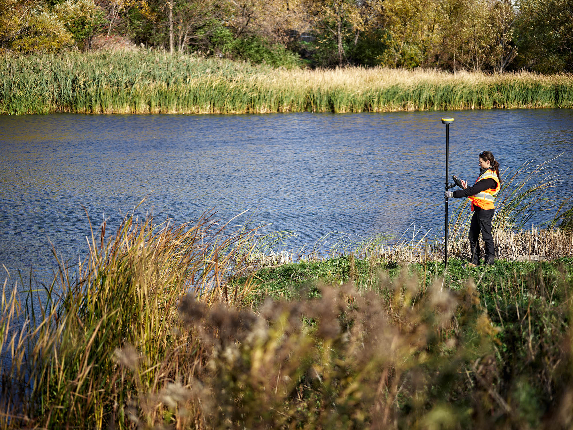 Surveyor using equipment in remote location