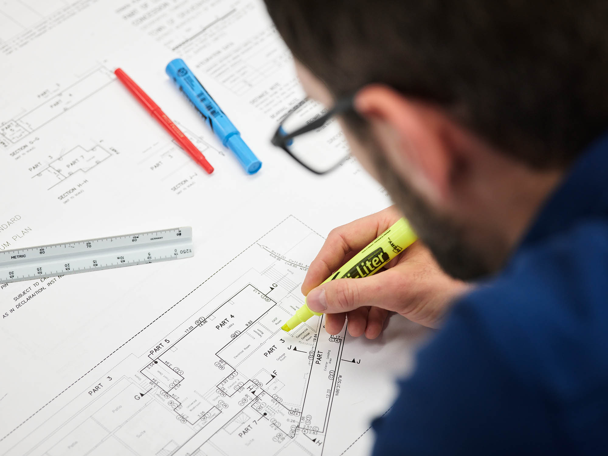 Highlighting technical drawings with florescent pen
