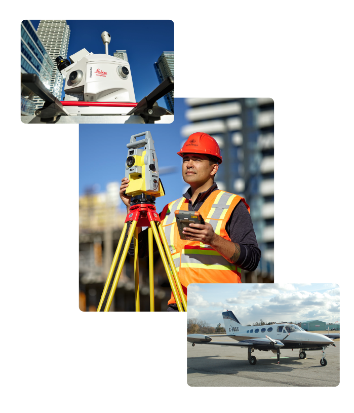 Three image collage of Lidar, superior and aircraft on tarmac